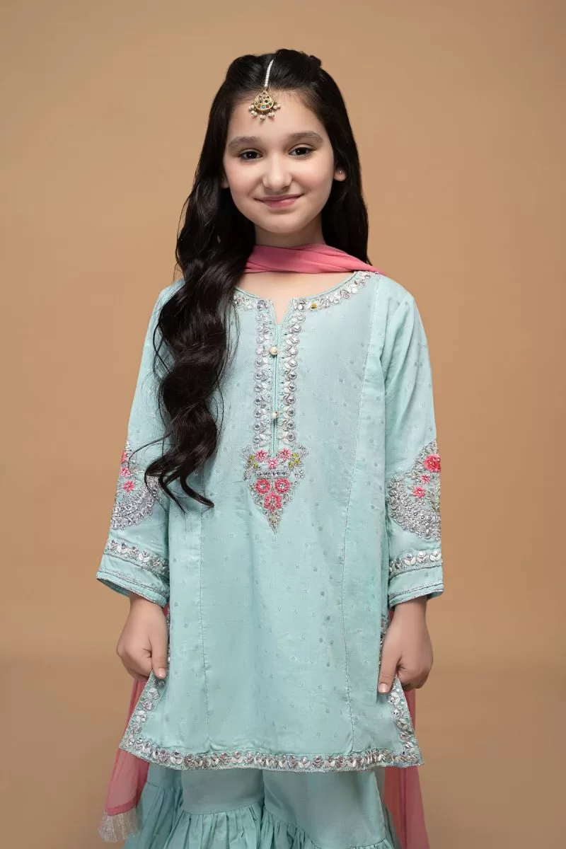 Maria.b Kid’s Wear Aqua Blue Gharara Suit Mbmkd-W2311Ab
