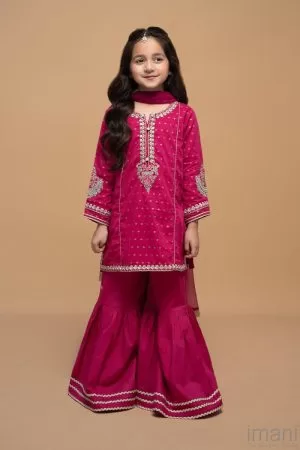Maria.B Kid’s Wear Fuchsia Pink Gharara Suit MBMKD-W2311FP