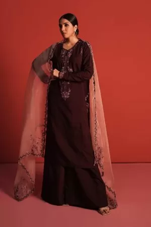 Zara Shahjahan Raw Silk Suit ZSZC-1898Plum