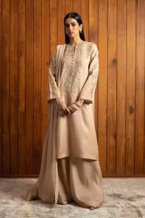 Zara Shahjahan Raw Silk Beige Suit ZSSL-1914BB