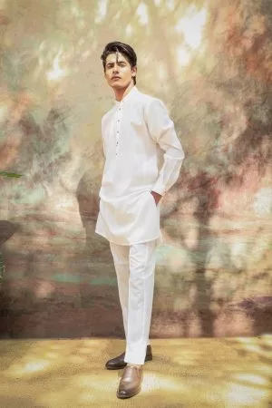 Cotton Silk Off-White Modern Fit Trousers Kameez Aaim01Ba163