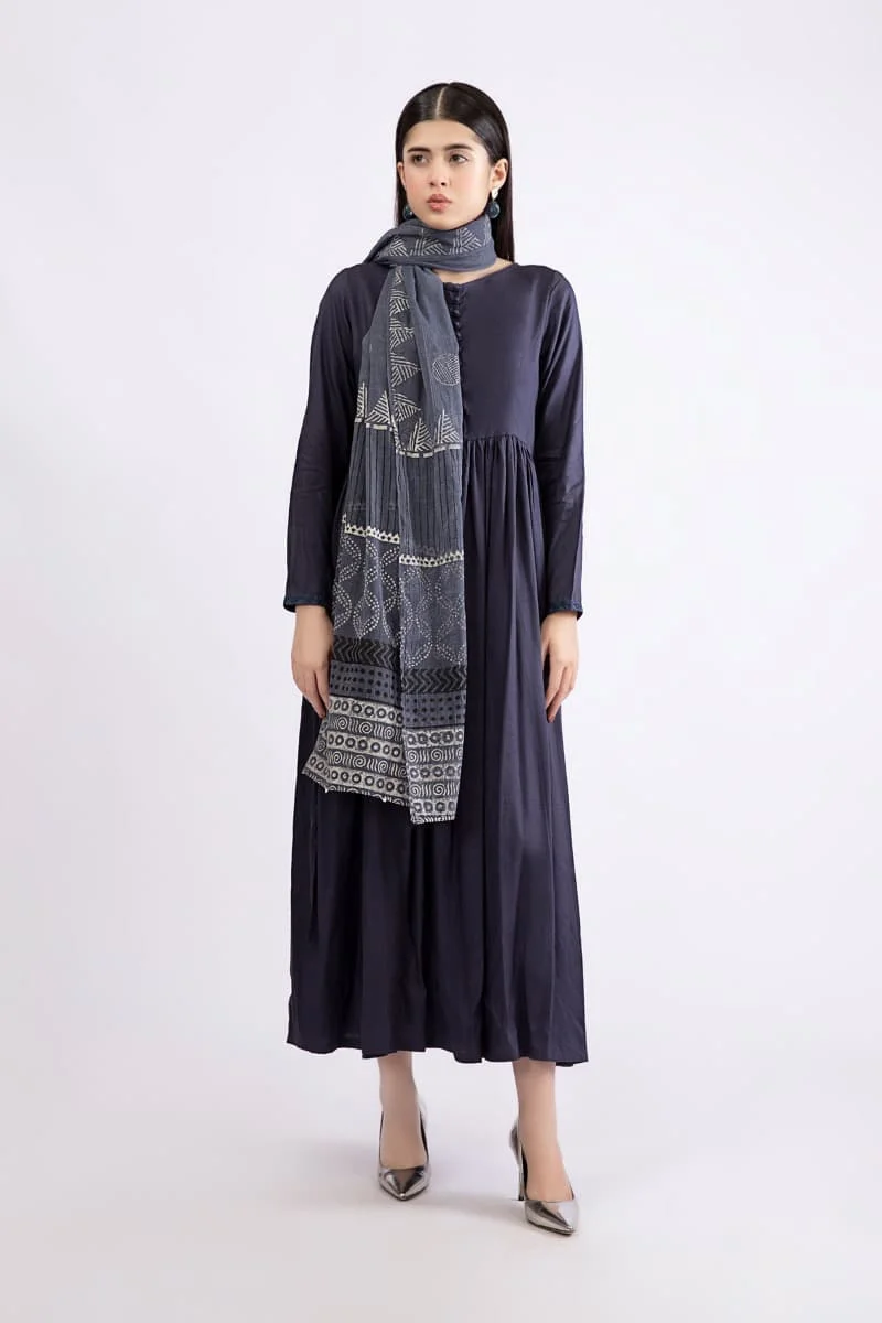 Maria.b Basic 2 Pcs Dark Blue Shirt &Amp; Dupatta Mbw23170Db