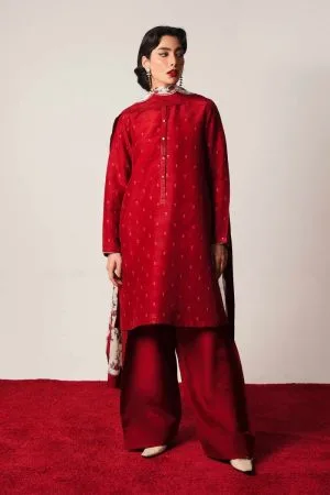 Zara Shahjahan Raw Silk Suit ZSZC-1924Maroon