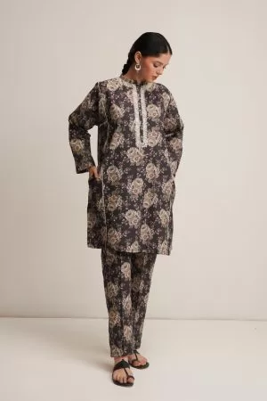 Zara Shahjahan 2Pcs Basic Kurta Suit ZSZKT-1257Black Floral
