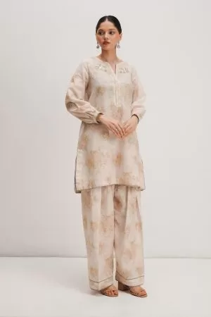 Zara Shahjahan 2Pcs Basic Kurta Suit ZSZKT-1258 Cream Floral