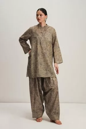 Zara Shahjahan 2Pcs Basic Kurta Suit ZSZKT-1260Olive Floral