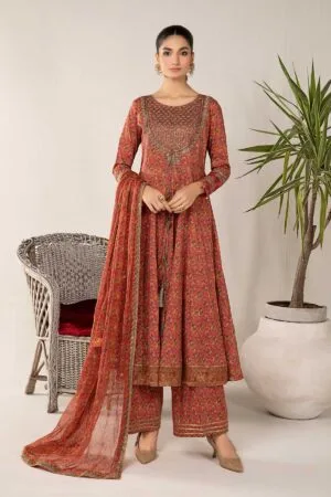 Mariab Orange/Pink Printed &Amp; Embroidered Lawn Suits Mbdw-Ef24118Po