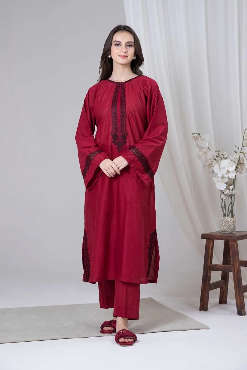 1 Pcs Maroon Cotton Lawn Kaftan Mb-Ef2485Mn