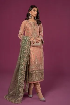 Luxury Formal Peach Organza Embroidered Suit Mbsf-Ef2437Pg