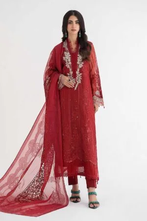Mariab Red Organza Embroidered Suit Mbds-Ef24D1Br