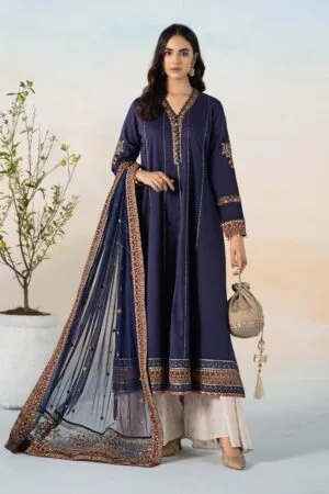 Mariab Navy Blue Cotton Embroidered Suit Mbdw-Ef2455Nb