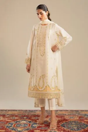 Zara Shahjahan Dobby Cotton Suit ZSZC-2053 Ivory