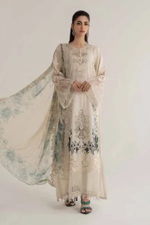 Mariab Beige Dobby Lawn Embroidered Suit Mbds-Ef24D14Bb