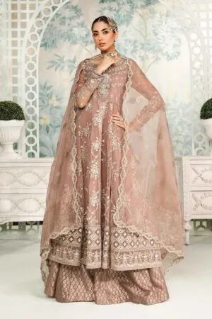 Luxury Formal Tea Pink Embroidered Organza Outfit MBSF-EA2430TP