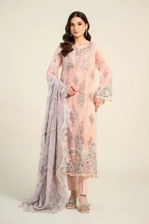 Luxury Formal Light Pink Embroidered Chiffon Suit MBCS-AW24106LP